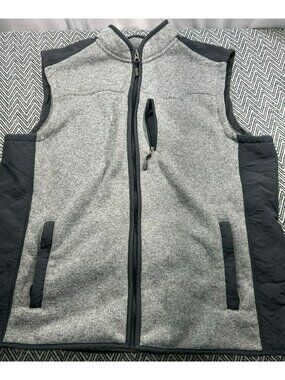 Orvis Mens XXL Gray Full Zip Fleece Vest With Quilted Accents & Pockets